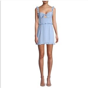 For Love & Lemons Heart Print Ruffle Trim Mini Dress S Cutout Bow Wedding Guest